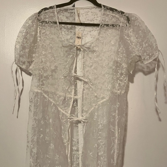 1X Anthropologie sheer short sleeve organza maxi dress - Picture 4 of 10